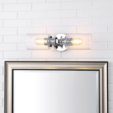 Jules Edison 16.5" Cylinder Iron/Seeded Glass Farmhouse Contemporary LED Wall Sconce